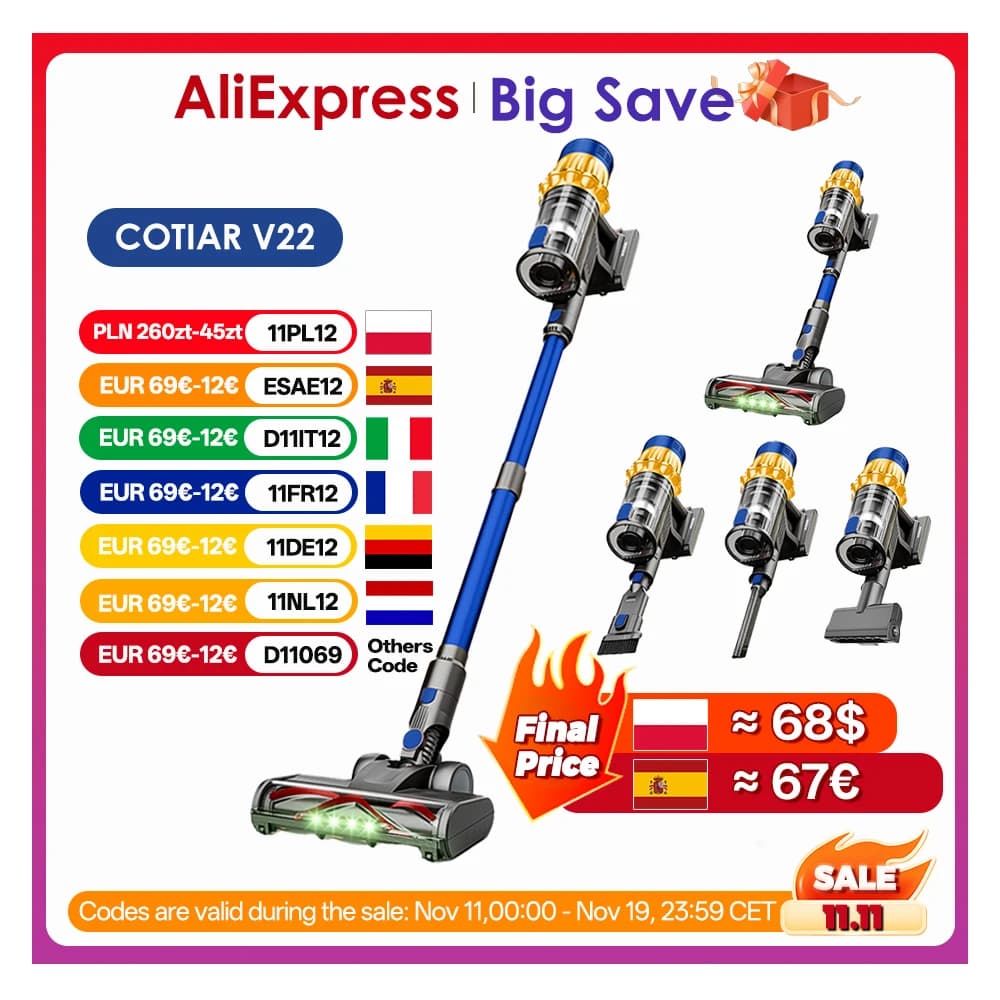 COTIAR V22 650W Cordless Vacuum Cleaner 55kPa Suction Power Brushless Vacuum 1.2L Capacity LED Display for Floor Carpet Pet Hair