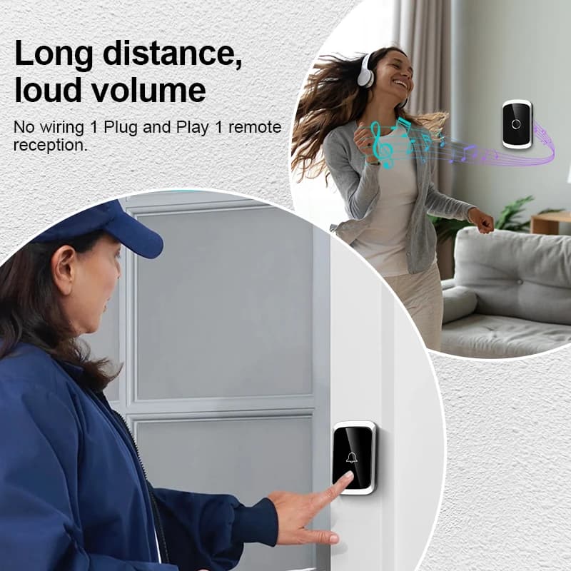 Smart Wireless Doorbell Door Chime Kit No Socket Required 300M/984 FT Remote 38 Songs Melodies Sound Home Door Bell Battery Type