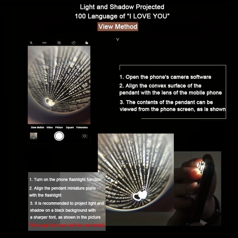 Naszyjnik Projekcyjny Serce KOCHAM CIĘ W 100 Językach z Różą 🌹