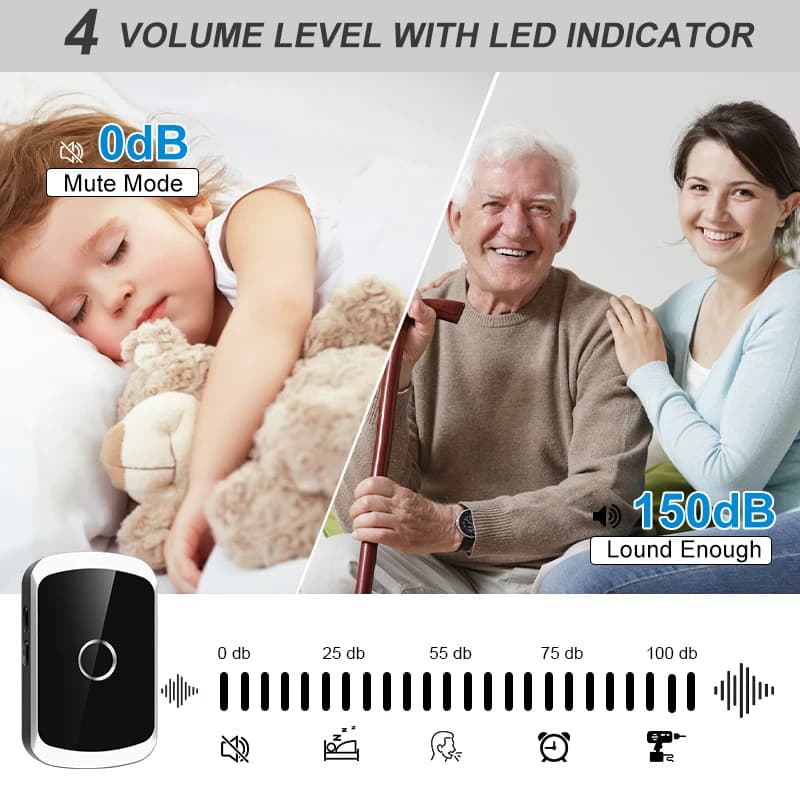 Smart Wireless Doorbell Door Chime Kit No Socket Required 300M/984 FT Remote 38 Songs Melodies Sound Home Door Bell Battery Type