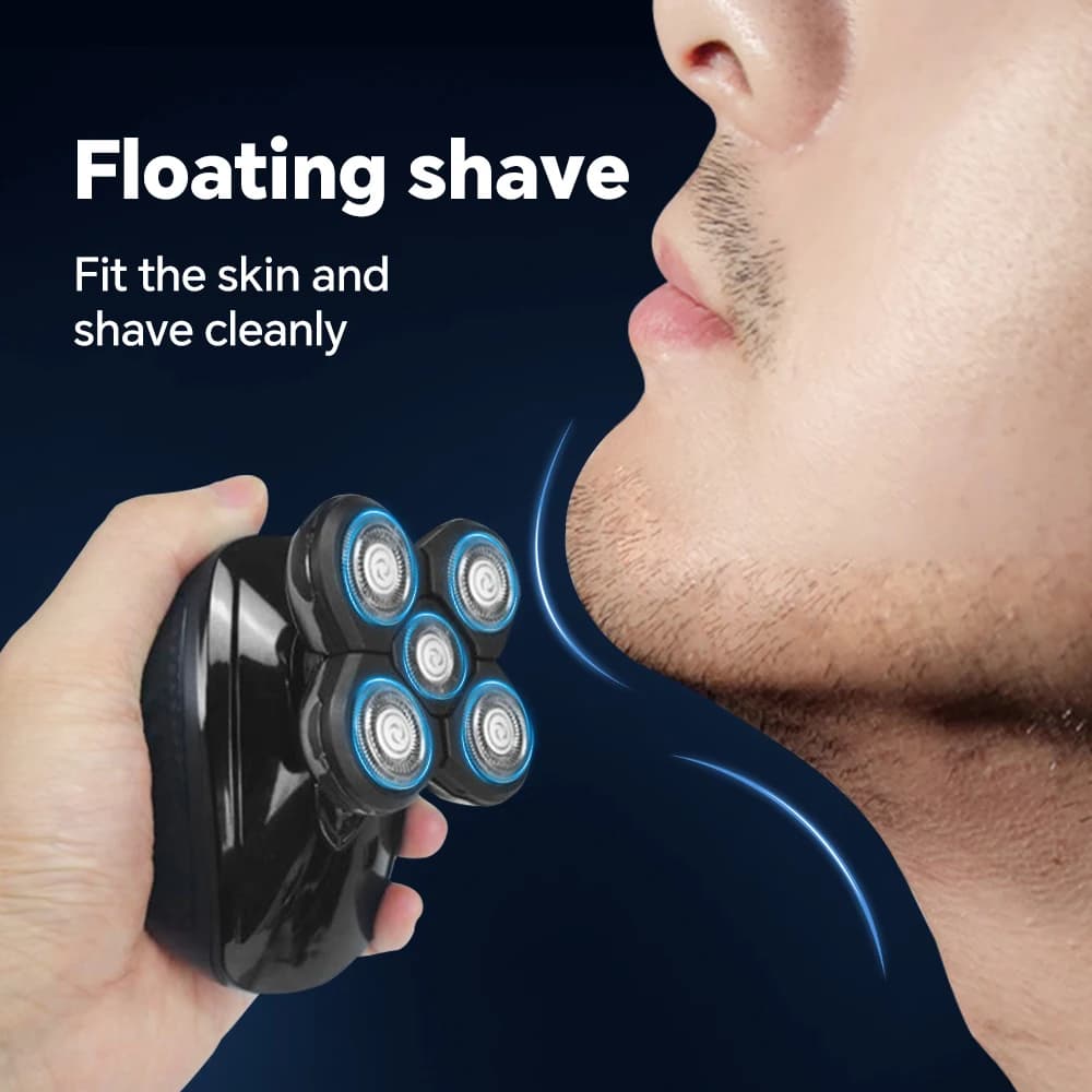 Men's electric shaver with 5 floating heads, cordless rechargeable shaver, used for shaving heads