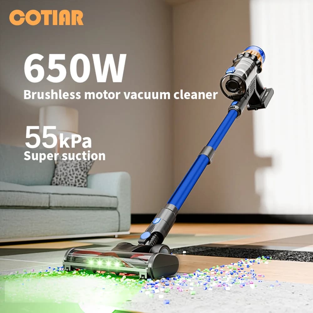 COTIAR V22 650W Cordless Vacuum Cleaner 55kPa Suction Power Brushless Vacuum 1.2L Capacity LED Display for Floor Carpet Pet Hair