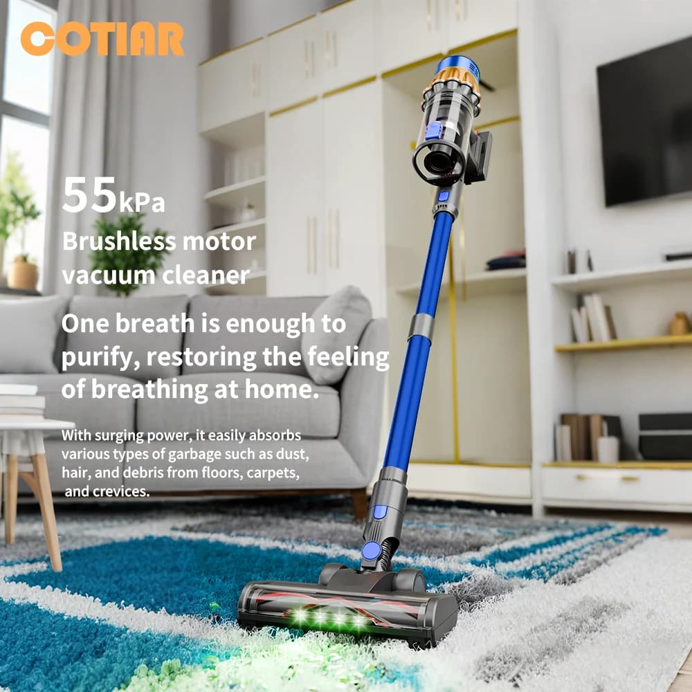 COTIAR V22 650W Cordless Vacuum Cleaner 55kPa Suction Power Brushless Vacuum 1.2L Capacity LED Display for Floor Carpet Pet Hair