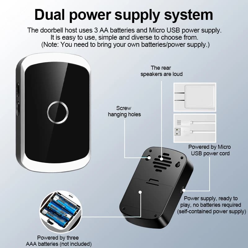 Smart Wireless Doorbell Door Chime Kit No Socket Required 300M/984 FT Remote 38 Songs Melodies Sound Home Door Bell Battery Type