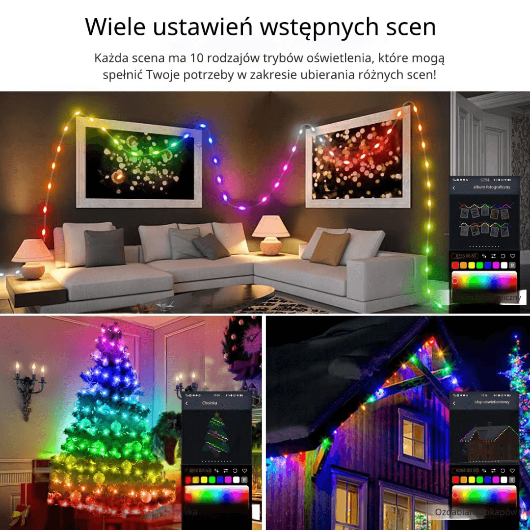 Lampki smart RGB/LED świąteczne sterowne pilot/aplikacja
