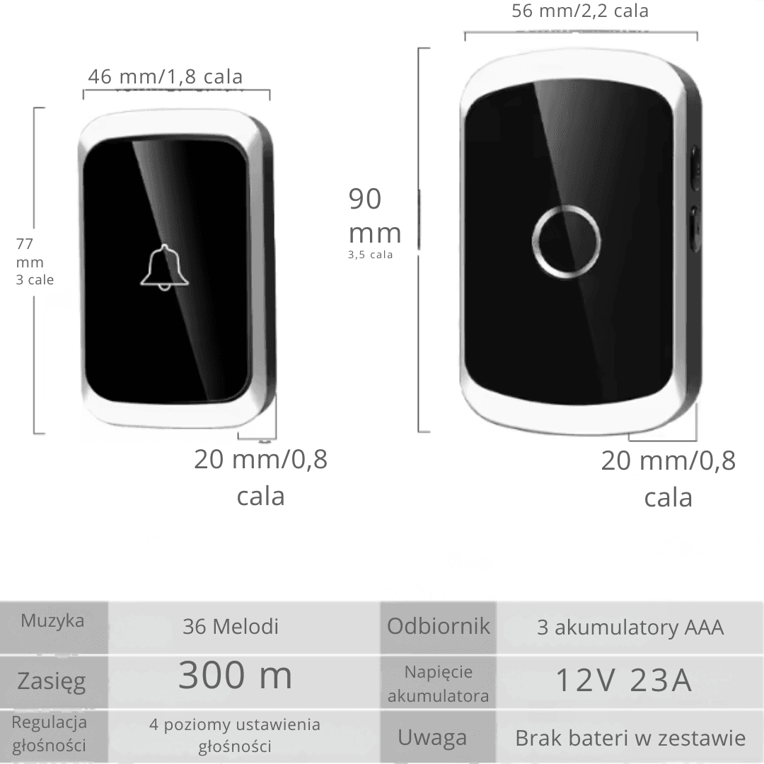 Bezprzewodowy dzwonek bateryjny, 36 melodii 🔔