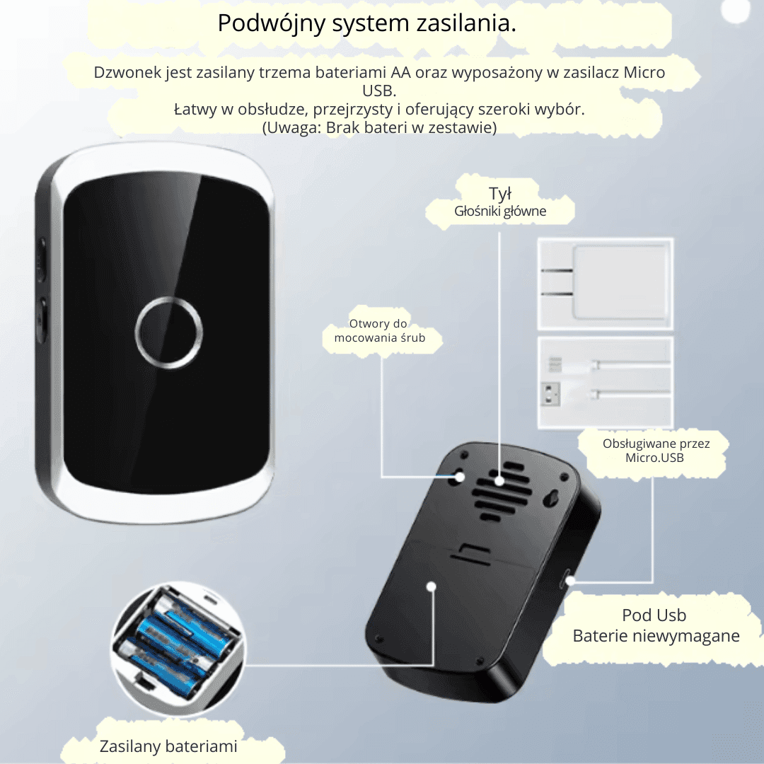 Bezprzewodowy dzwonek bateryjny, 36 melodii 🔔