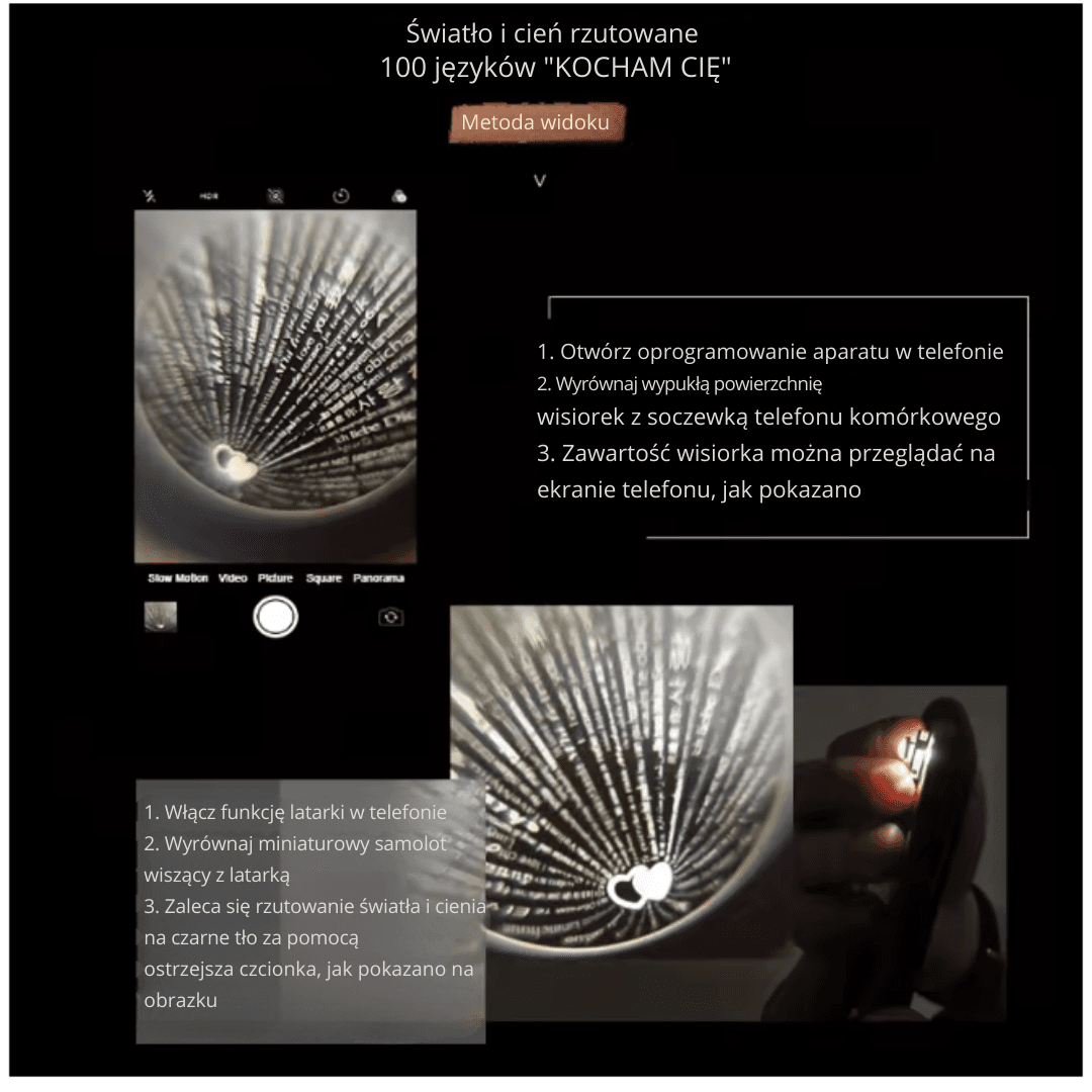 Naszyjnik Projekcyjny Serce KOCHAM CIĘ W 100 Językach z Różą 🌹